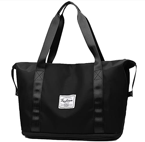 Duffle Bag, Travel Bag, Dry and Wet Separated Pocket Expandable Travel Duffel Bags, Weekender Carry On For Women, Sports Tote Gym Bag, Workout Duffel Bag, Overnight Shoulder Bag (Black)