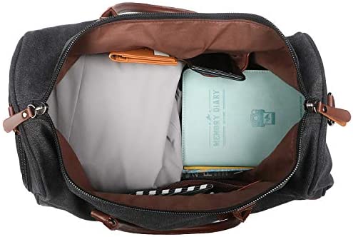 Oflamn Duffle Bag Canvas Leather Weekender Overnight Travel Carry On Tote Bag with Shoe Compartment and Toiletry Bag (Black) - Afbeelding 6