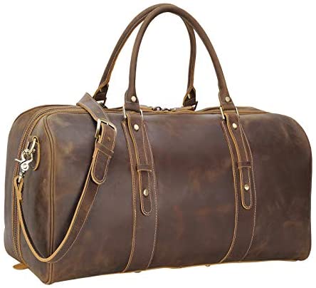 Polare 23" Full Grain Leather Weekender Travel Overnight Luggage Duffel Bag For Men(Dark Brown) - Afbeelding 9