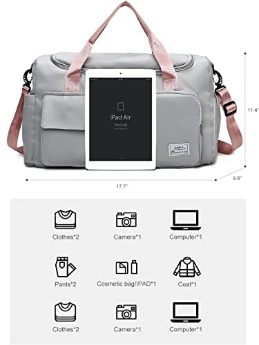 Upgrade Lightweight Waterproof Travel Duffel Bag, Sports Tote Gym Bag, Shoulder Weekender Overnight Bag with Wet Pocket & Shoes Compartment for Women (E-Grey) - Afbeelding 2