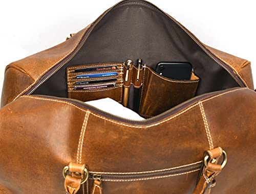 Leather Travel Duffle Bag | Gym Sports Bag Airplane Luggage Carry-On Bag | Gift for Father's Day By Aaron Leather - Afbeelding 4