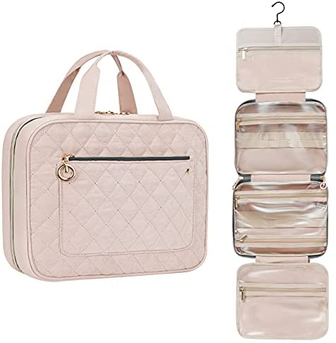 BELLSPIN Toiletry Bag Womens Clear Travel Makeup Bags with Hanging Hook, Travel Makeup Organizer Cosmetic Bag for Travel Toiletries and Shower Accessories(Shell Pink)