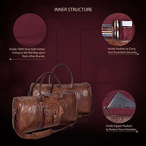 Leather Duffel Bags for Men and Women Full Grain Leather Travel Overnight Weekend Leather Bags Sports Gym Duffel for Men - Afbeelding 6