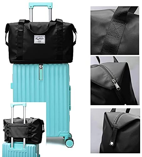 Duffle Bag, Travel Bag, Dry and Wet Separated Pocket Expandable Travel Duffel Bags, Weekender Carry On For Women, Sports Tote Gym Bag, Workout Duffel Bag, Overnight Shoulder Bag (Black) - Afbeelding 2