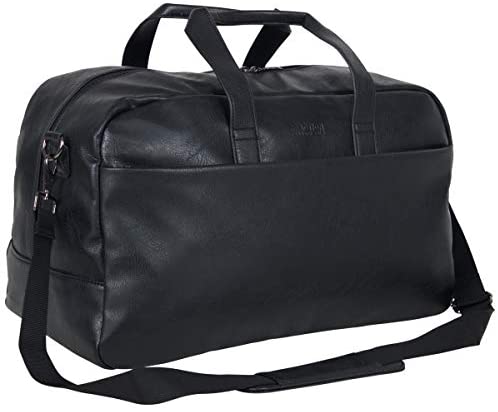 Kenneth Cole Reaction Port Stanley 20" Duffel Pebbled Vegan Leather Carry On Shoulder Duffle Travel Bag, Black - Afbeelding 3