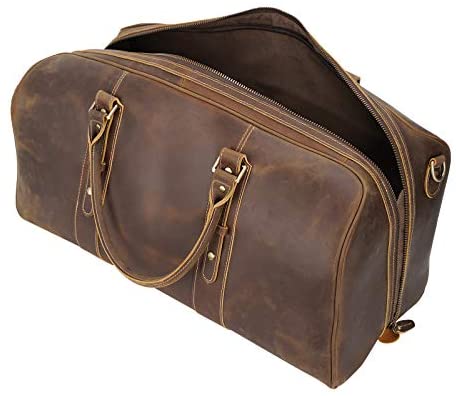 Polare 23" Full Grain Leather Weekender Travel Overnight Luggage Duffel Bag For Men(Dark Brown) - Afbeelding 3