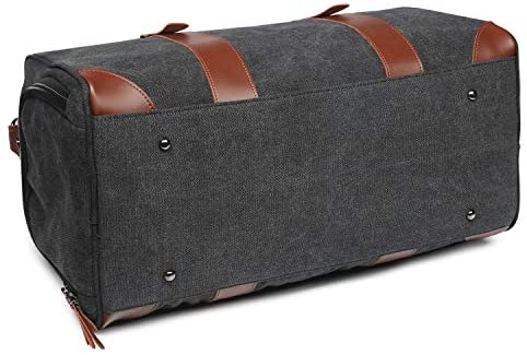 Oflamn Duffle Bag Canvas Leather Weekender Overnight Travel Carry On Tote Bag with Shoe Compartment and Toiletry Bag (Black) - Afbeelding 4
