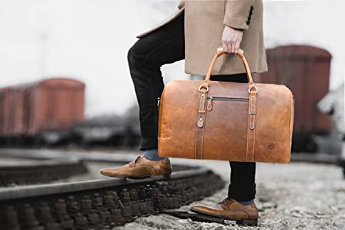 Leather Travel Duffle Bag | Gym Sports Bag Airplane Luggage Carry-On Bag | Gift for Father's Day By Aaron Leather - Afbeelding 2