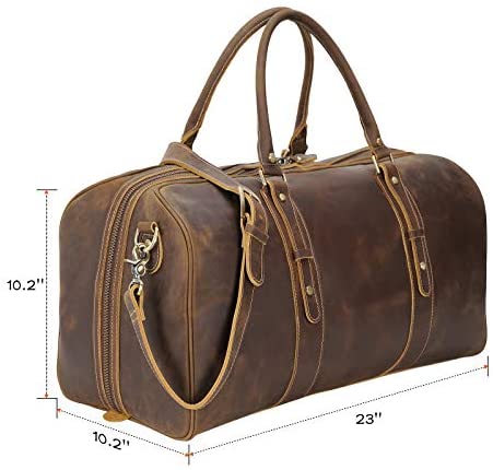 Polare 23" Full Grain Leather Weekender Travel Overnight Luggage Duffel Bag For Men(Dark Brown) - Afbeelding 7