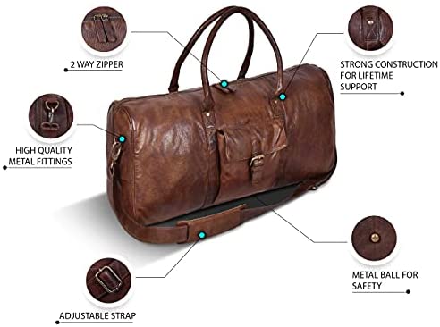 Leather Duffel Bags for Men and Women Full Grain Leather Travel Overnight Weekend Leather Bags Sports Gym Duffel for Men - Afbeelding 2