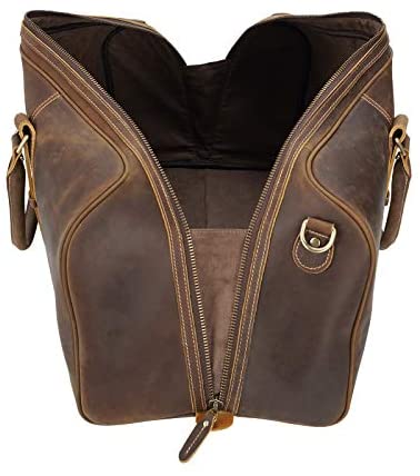 Polare 23" Full Grain Leather Weekender Travel Overnight Luggage Duffel Bag For Men(Dark Brown) - Afbeelding 8