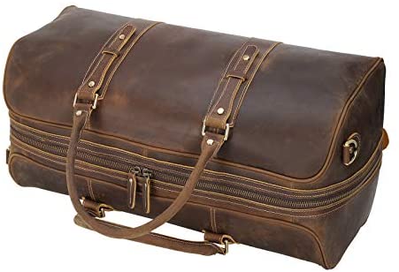 Polare 23" Full Grain Leather Weekender Travel Overnight Luggage Duffel Bag For Men(Dark Brown) - Afbeelding 6