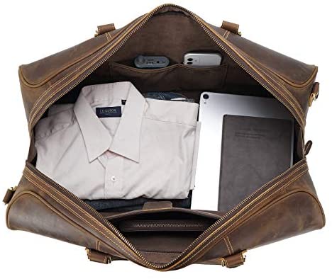 Polare 23" Full Grain Leather Weekender Travel Overnight Luggage Duffel Bag For Men(Dark Brown) - Afbeelding 4