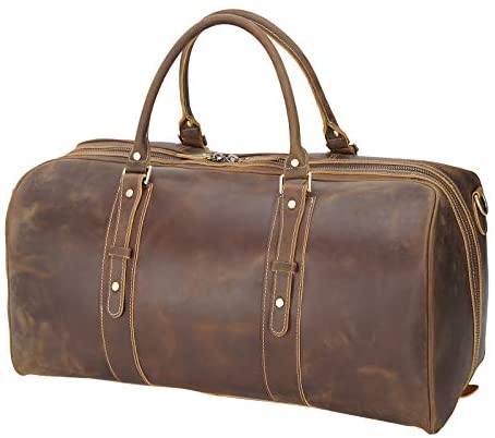 Polare 23" Full Grain Leather Weekender Travel Overnight Luggage Duffel Bag For Men(Dark Brown) - Afbeelding 2