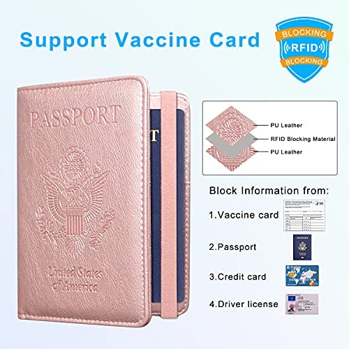 ACdream Passport and Vaccine Card Holder Combo, Cover Case with CDC Vaccination Card Slot, Leather Travel Documents Organizer Protector, with RFID Blocking, for Women and Men, Rose Gold - Afbeelding 3
