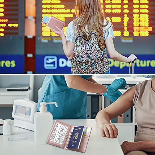 ACdream Passport and Vaccine Card Holder Combo, Cover Case with CDC Vaccination Card Slot, Leather Travel Documents Organizer Protector, with RFID Blocking, for Women and Men, Rose Gold - Afbeelding 4