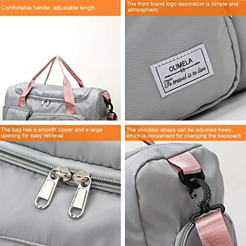 Upgrade Lightweight Waterproof Travel Duffel Bag, Sports Tote Gym Bag, Shoulder Weekender Overnight Bag with Wet Pocket & Shoes Compartment for Women (E-Grey) - Afbeelding 5