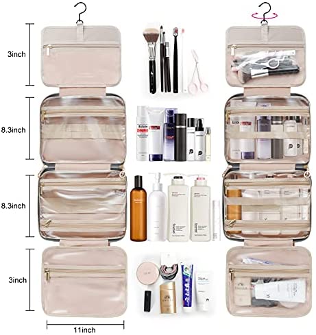 BELLSPIN Toiletry Bag Womens Clear Travel Makeup Bags with Hanging Hook, Travel Makeup Organizer Cosmetic Bag for Travel Toiletries and Shower Accessories(Shell Pink) - Afbeelding 2