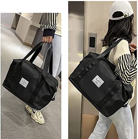 Duffle Bag, Travel Bag, Dry and Wet Separated Pocket Expandable Travel Duffel Bags, Weekender Carry On For Women, Sports Tote Gym Bag, Workout Duffel Bag, Overnight Shoulder Bag (Black) - Afbeelding 6