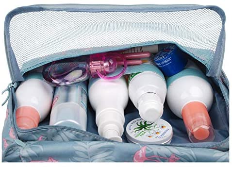 Hanging Travel Toiletry Bag Cosmetic Make up Organizer for Women and Girls Waterproof (A-Flamingo) - Afbeelding 3