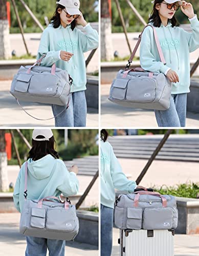 Upgrade Lightweight Waterproof Travel Duffel Bag, Sports Tote Gym Bag, Shoulder Weekender Overnight Bag with Wet Pocket & Shoes Compartment for Women (E-Grey) - Afbeelding 6