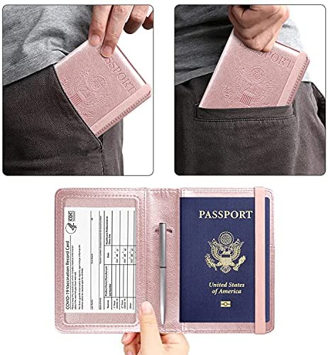 ACdream Passport and Vaccine Card Holder Combo, Cover Case with CDC Vaccination Card Slot, Leather Travel Documents Organizer Protector, with RFID Blocking, for Women and Men, Rose Gold - Afbeelding 5