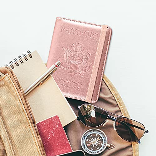 ACdream Passport and Vaccine Card Holder Combo, Cover Case with CDC Vaccination Card Slot, Leather Travel Documents Organizer Protector, with RFID Blocking, for Women and Men, Rose Gold - Afbeelding 7