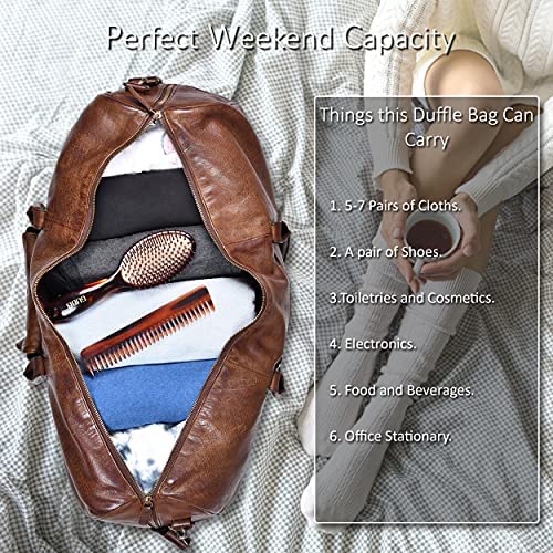 Leather Duffel Bags for Men and Women Full Grain Leather Travel Overnight Weekend Leather Bags Sports Gym Duffel for Men - Afbeelding 3