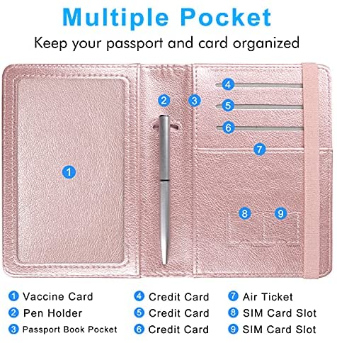 ACdream Passport and Vaccine Card Holder Combo, Cover Case with CDC Vaccination Card Slot, Leather Travel Documents Organizer Protector, with RFID Blocking, for Women and Men, Rose Gold - Afbeelding 6