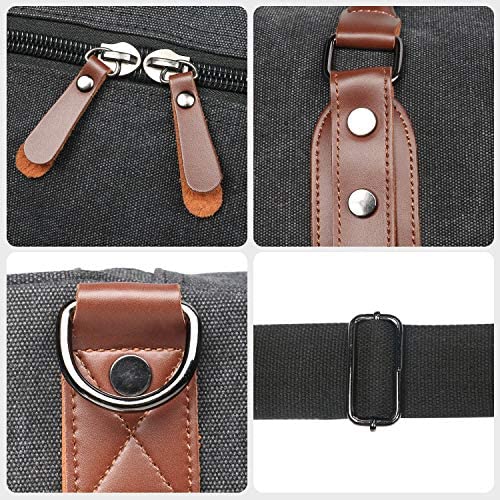 Oflamn Duffle Bag Canvas Leather Weekender Overnight Travel Carry On Tote Bag with Shoe Compartment and Toiletry Bag (Black) - Afbeelding 5